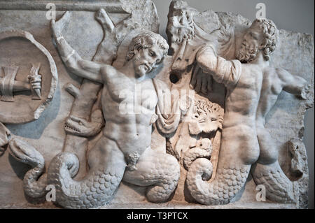 2nd Cent. AD Roman relief sculpture depicting the struggle of Athena ( the goddess of wisdom, skill & warfare) fighting the Gigantes ( Giants) . From  Stock Photo