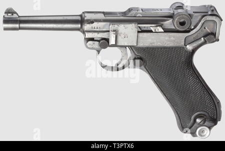 Small arms, pistols, Small arms, pistols, Luger pistol 08 Parabellum, manufactured by Mauser, Editorial-Use-Only Stock Photo