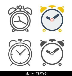 Set of Alarm Clock Vector icons. Isolated on White Background. Stock Vector