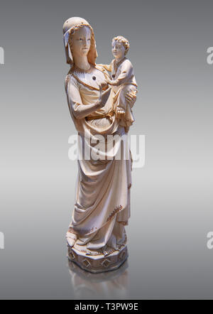 Medieval Gothic ivory statuette of the Virgin and Child with traces of polychrome, third quarter of 13th century before 1279 made in Paris. From the t Stock Photo