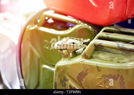 New jerrycans for gasoline in the store Stock Photo