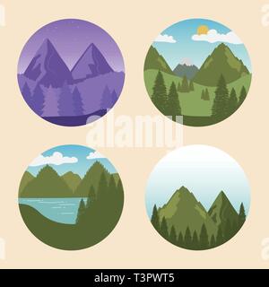 wanderlust label with landscapes set scenes vector illustration design Stock Vector