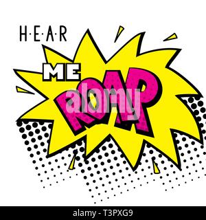 Hear me roar hand lettering illustration. Stylish print for poster or t shirt feminism quote and woman motivational slogan - Vector Stock Vector