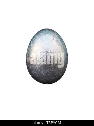 Easter silver egg isolated on white background Stock Photo