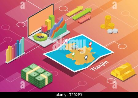 tianjin china province city isometric financial economy condition concept for describe cities growth expand - vector Stock Vector