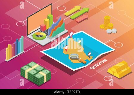 quezon philippines city isometric financial economy condition concept for describe cities growth expand - vector Stock Vector