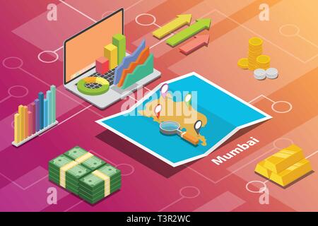 mumbai or bombay india city isometric financial economy condition concept for describe cities growth expand - vector Stock Vector