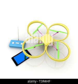 Drone, remote controller and tablet PC Stock Photo