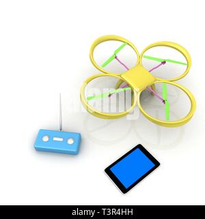 Drone, remote controller and tablet PC Stock Photo
