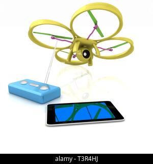 Drone, remote controller and tablet PC Stock Photo