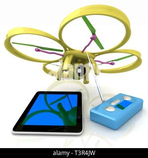 Drone, remote controller and tablet PC Stock Photo