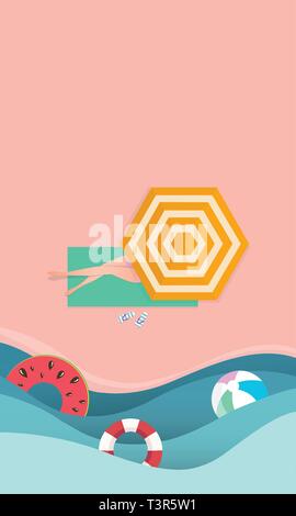 Beach frame, top view. Beach umbrellas and flip flops with starfish on ...