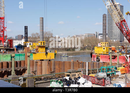 Construction work on the River Thames in London Stock Photo