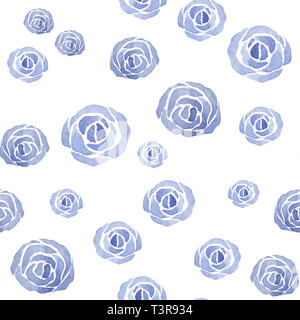 Watercolor pattern of blue roses. Flower background Stock Photo