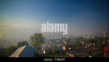 Aerial panoramic view to Fianarantsoa city at sunrise in Madagascar Stock Photo