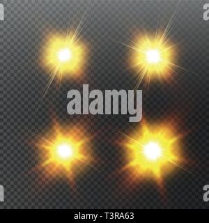 Set of Vector glowing light effect stars bursts with sparkles on transparent background. Transparent stars Stock Vector