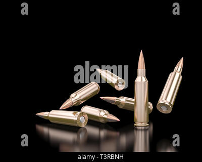 Assassin Bullets assault rifle bullets on a black background. 3d render Stock Photo - Alamy