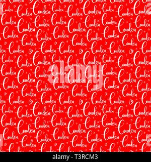 Handlettering London pattern. Seamless pattern with name of city on red background. Modern brush calligraphy. Hand drawn ornament for wrapping paper Stock Vector