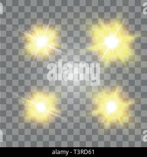 Set of Vector glowing light effect stars bursts with sparkles on transparent background. Transparent stars Stock Vector
