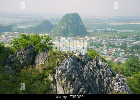 Foggy morning in the Marble Mountains. Surroundings of Da Nang, Vietnam Stock Photo