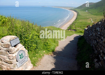National Trust signs at entrance to Rhossili bay, Gower Stock Photo