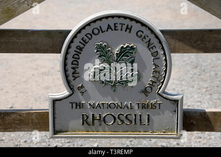 National Trust sign at entrance to Rhossili bay, Gower Stock Photo