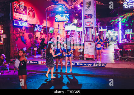 Patong, Thailand - February 22, 2019: The famous red right district Bangla Road in Patong, a bustling street at night for adult entertainment. Stock Photo