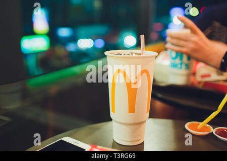Patong, Thailand - February 22, 2019: Coca Cola paper cup, mcdonalds. Stock Photo