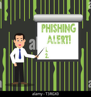 Handwriting text writing Phishing Alert. Conceptual photo direct user visit site where they asked demonstratingal information Man in Necktie Talking H Stock Photo