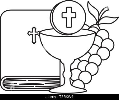 holy bible with chalice and grapes Stock Vector