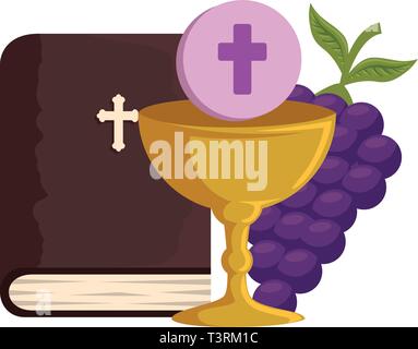 holy bible with chalice and grapes Stock Vector