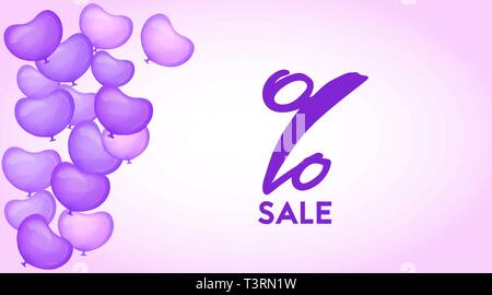 Discount template. Heart shape balloons. Purple Vector illustration Stock Vector