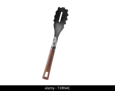 Kitchen utensils plastic spatula for food with a wooden handle isolate on a white background. Stock Photo