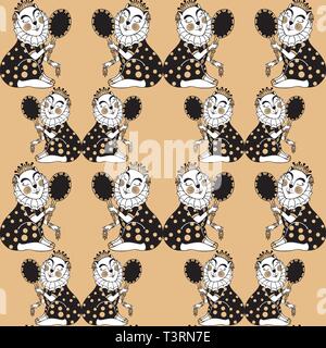seamless pattern with lady cat princess looks in the mirror. Vector. Stock Vector
