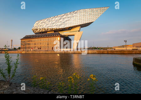 Antwerp, Belgium – June 9, 2018: View on the new Port House (Havenhuis), the head office of the Antwerp Port Authority, designed by architect Zaha Had Stock Photo