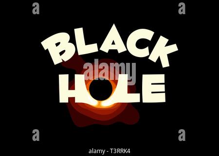 Black hole words text in universe. Science flat vector illustration Stock Vector