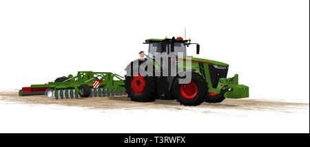 Agricultural farming Tractor with trailer - isolated on white Stock ...