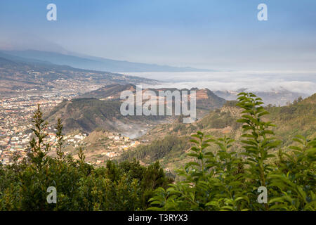 View over Valley in Anaga Mountains with Ocean in the Background, Tenerife, Spain, Europe Stock Photo