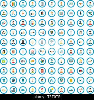 100 social opinion icons set, flat style Stock Vector