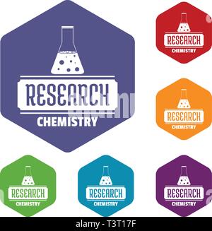 Research chemical icons vector hexahedron Stock Vector