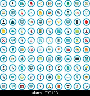 100 software development icons set, flat style Stock Vector