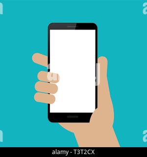 hand is holding a black smartphone vector illustration EPS10 Stock Vector