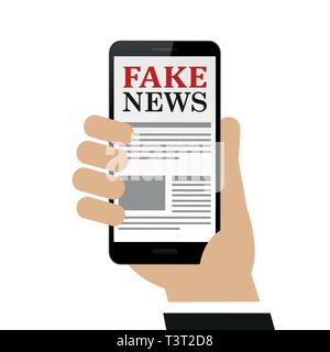 person reads fake news on the smartphone isolated on white background vector illustration EPS10 Stock Vector
