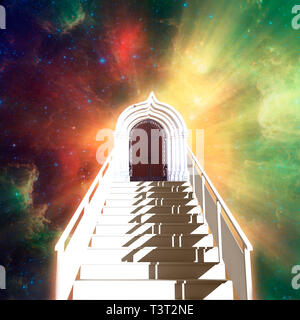 Stairway to Heaven. Stairs in sky. Concept religion background. Elements of this image furnished by NASA. Deep space filled with stars and galaxy. 3D  Stock Photo