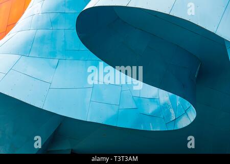 Curved colored facade of the Museum of Pop Culture, MoPOP, detail, architect Frank Gehry, Seattle, Washington, USA Stock Photo