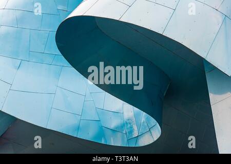 Curved colored facade of the Museum of Pop Culture, MoPOP, detail, architect Frank Gehry, Seattle, Washington, USA Stock Photo