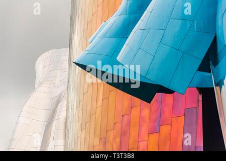 Curved colored facade of the Museum of Pop Culture, MoPOP, detail, architect Frank Gehry, Seattle, Washington, USA Stock Photo