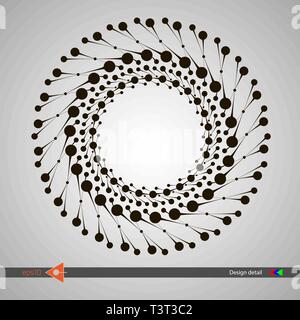 Design of spiral lines and dots. Abstract monochrome round background. Vector illustration without gradient Stock Vector
