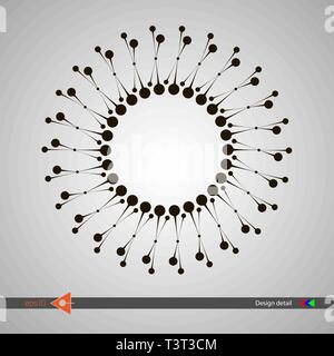 Design of spiral lines and dots. Abstract monochrome round background. Vector illustration without gradient Stock Vector