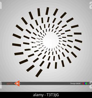 Design spiral patterns of rectangle shapes. Abstract monochrome round background. Vector illustration without gradient Stock Vector